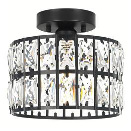 Earthley Blooms - Crystal Ceiling Light Fixture Modern Semi Flush Mount Chandelier Lighting For Hallway Kitchen Foyer Daz - Black 9in B