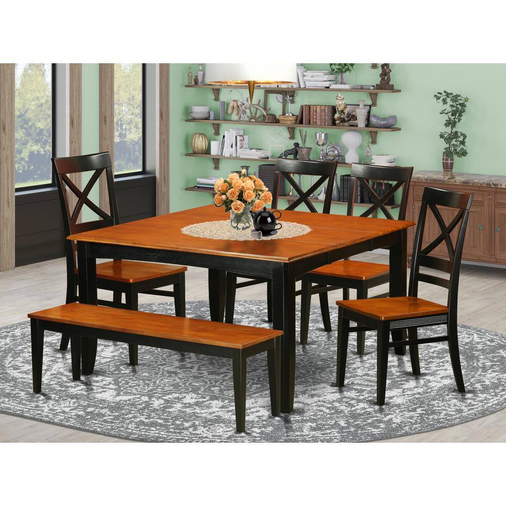 Alt View 2. East West Furniture - 6 PC Dining room set with bench-Dining Table with 4 Wooden Dining Chairs and a bench - Black & Cherry.