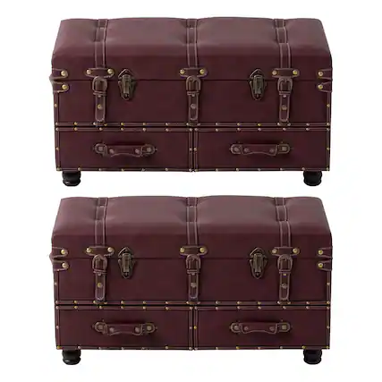 Front. COZAYH - COZAYH Vintage Storage Bench Upholstered Wooden Ottoman Chest, Magenta, Set of 2 - Dark Magenta.
