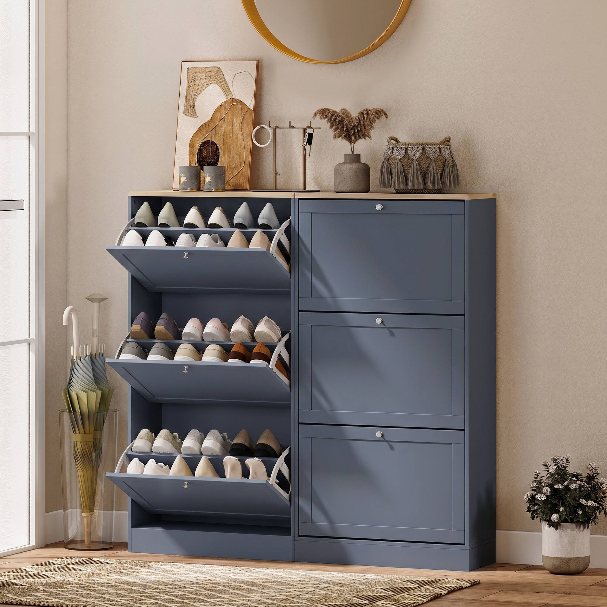 Alt View 7. Homcom - Shoe Storage Cabinet with 3 Flip Drawers and Adjustable Shelves for 12-18 Pairs of Shoes - Blue.