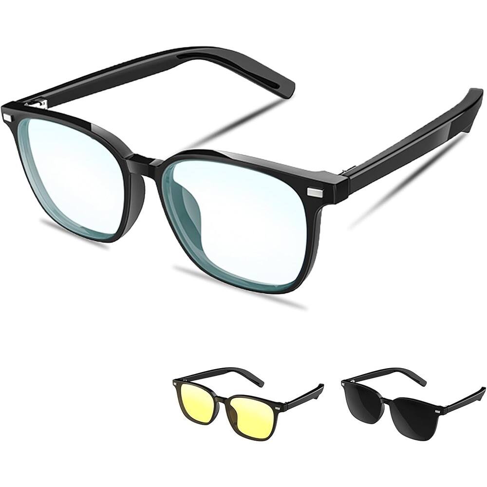 Angle. ACJPR - Magnetic Smart Glasses — Interchangeable Lenses, Bluetooth Audio, Open‑Ear Calls - black.