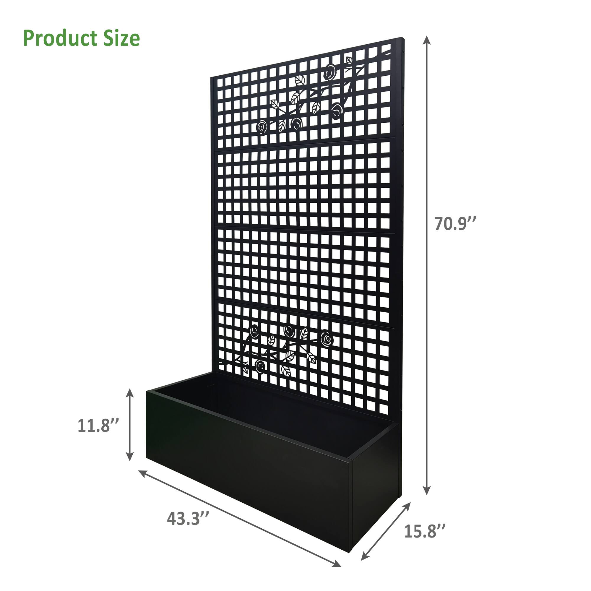 Product Size  
65"  
70.9" x 43.3" x 15.8" x 11.8"