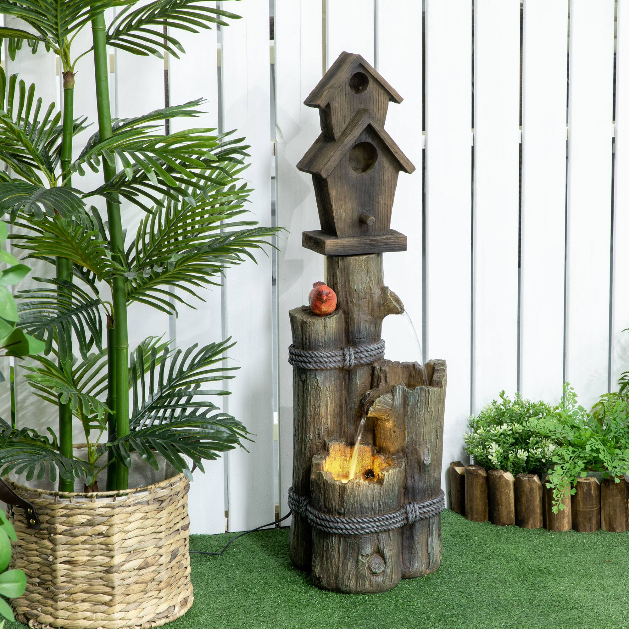 Alt View 1. Outsunny - Fountain with Birdhouse - Brown.