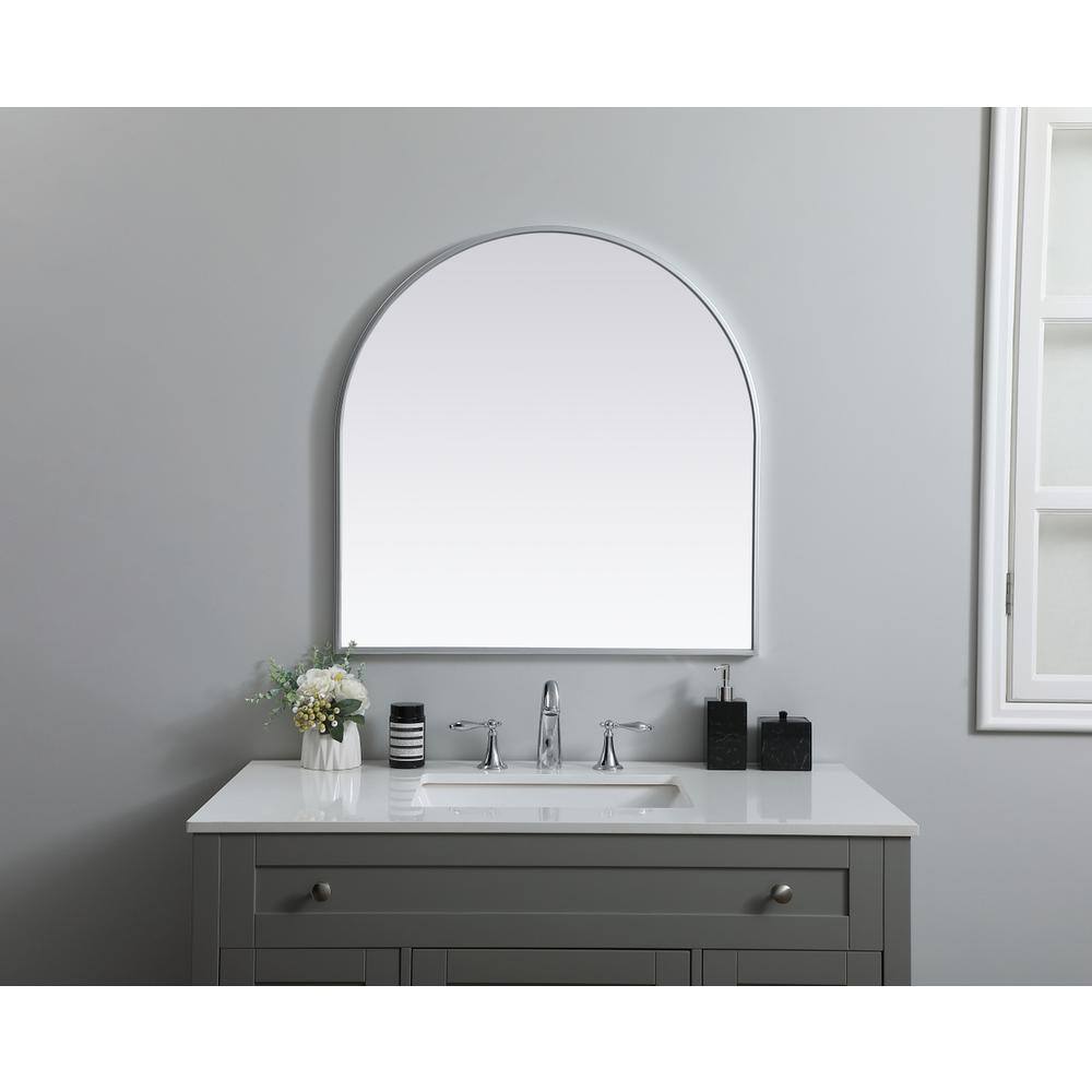 Alt View 3. Elegant Decor - Metal Frame Arch Mirror 30x30 Inch in Silver - Silver.
