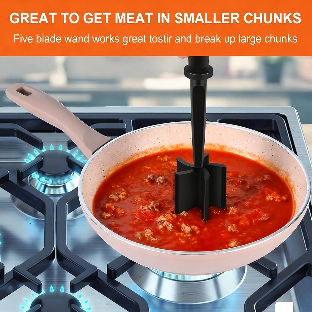GREAT TO GET MEAT IN SMALLER CHUNKS  
Five blade wand works great to stir and break up large chunks