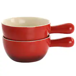 Crock-Pot - Crock Pot 2 Piece Stoneware 22oz Soup Bowl Set with Long Handle in Gradient - Red