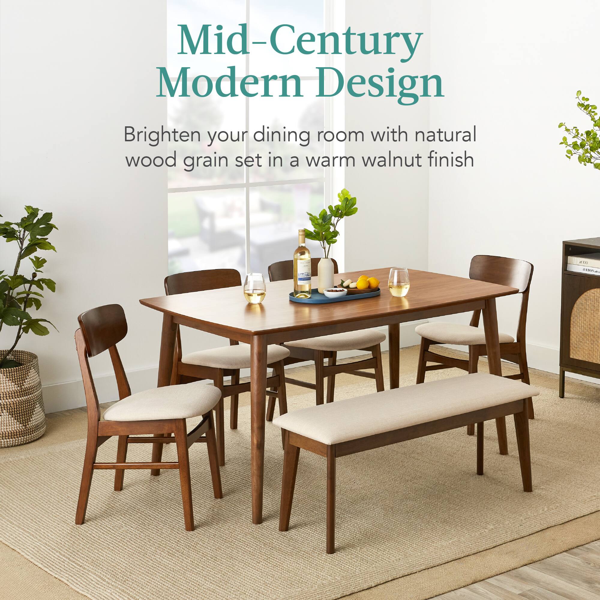 Mid-Century Modern Design

Brighten your dining room with natural wood grain set in a warm walnut finish