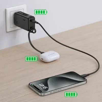 Anker Power Bank (30W, Fusion, Built In USB C Cable) Black