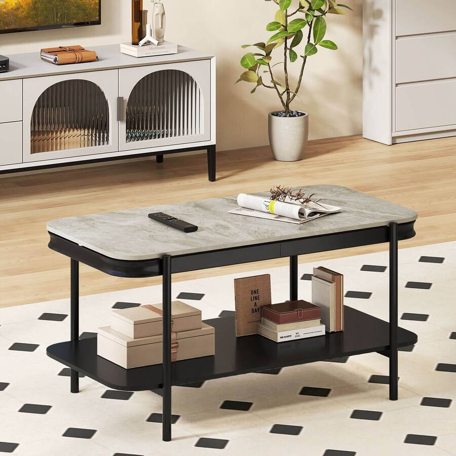 Rectangle Table Pad Costway Rectangular Coffee Table, 2 Tier Center Table with Lower Shelf ...