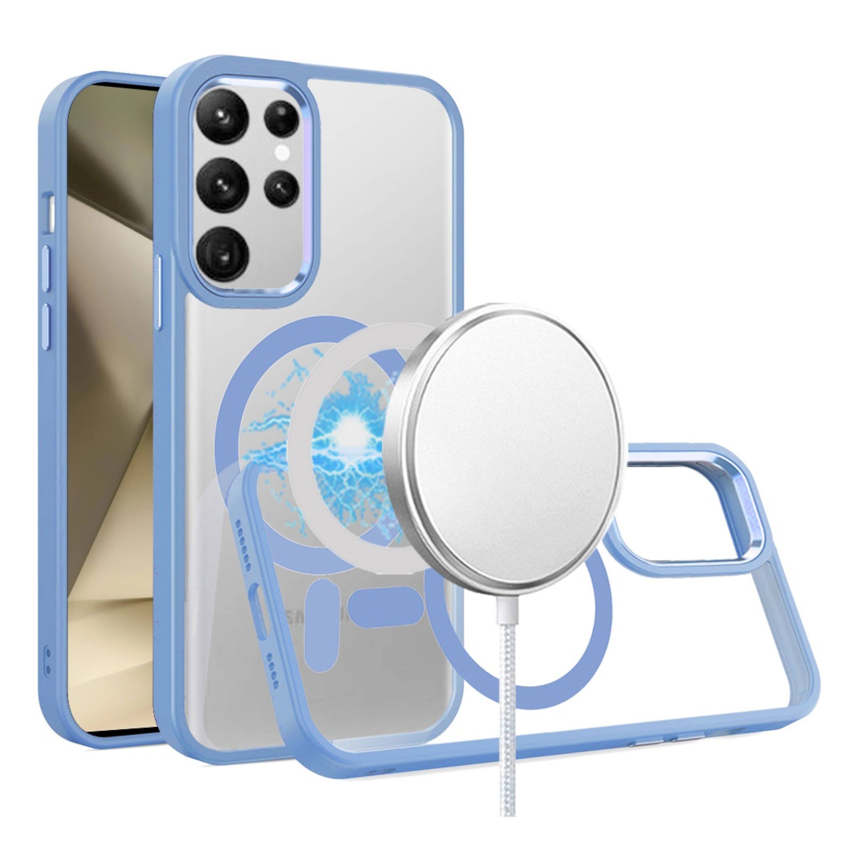 Front. Kitcheniva - Clear Back Magnetic Circle Metal Buttons Phone Case For Samsung Galaxy S24+ Plus Light Blue - Light Blue.