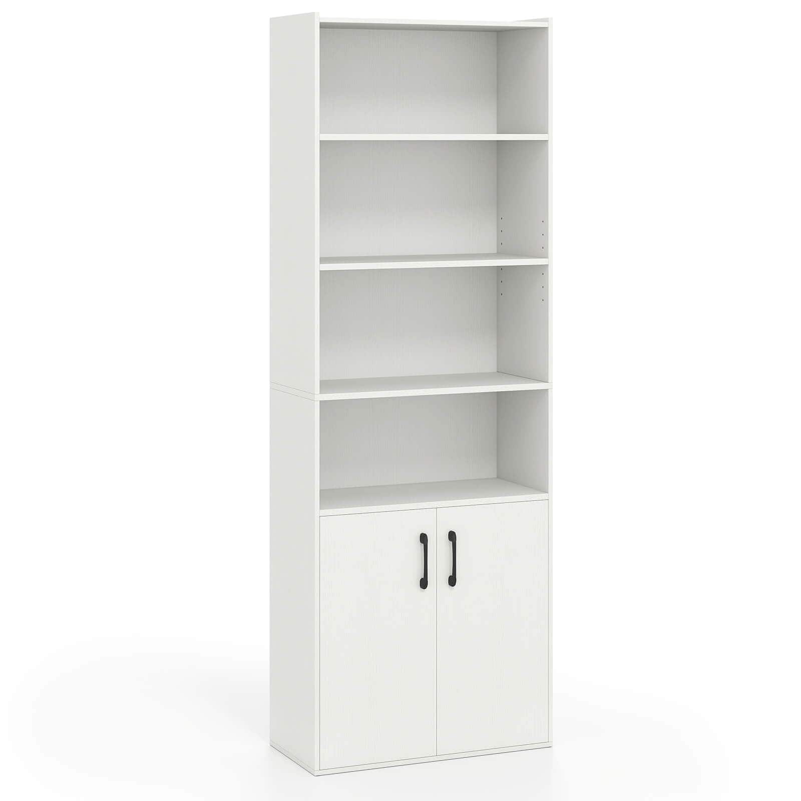 Costway - 70" Bookcase with Adjustable Shelves with 2-Door Cabinet Multipurpose Display Rack - White