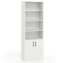 Costway - 70" Bookcase with Adjustable Shelves with 2-Door Cabinet Multipurpose Display Rack - White