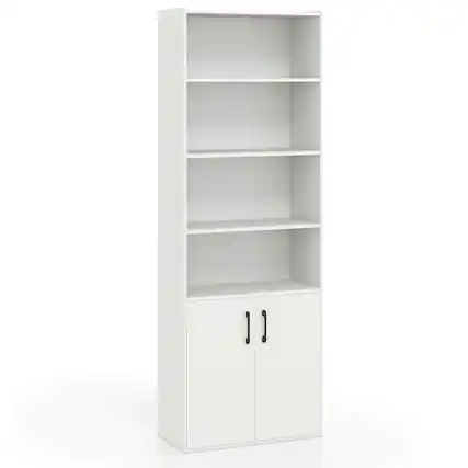 Front. Costway - Costway 70" Bookcase with Adjustable Shelves with 2-Door Cabinet Multipurpose Display Rack White - White.