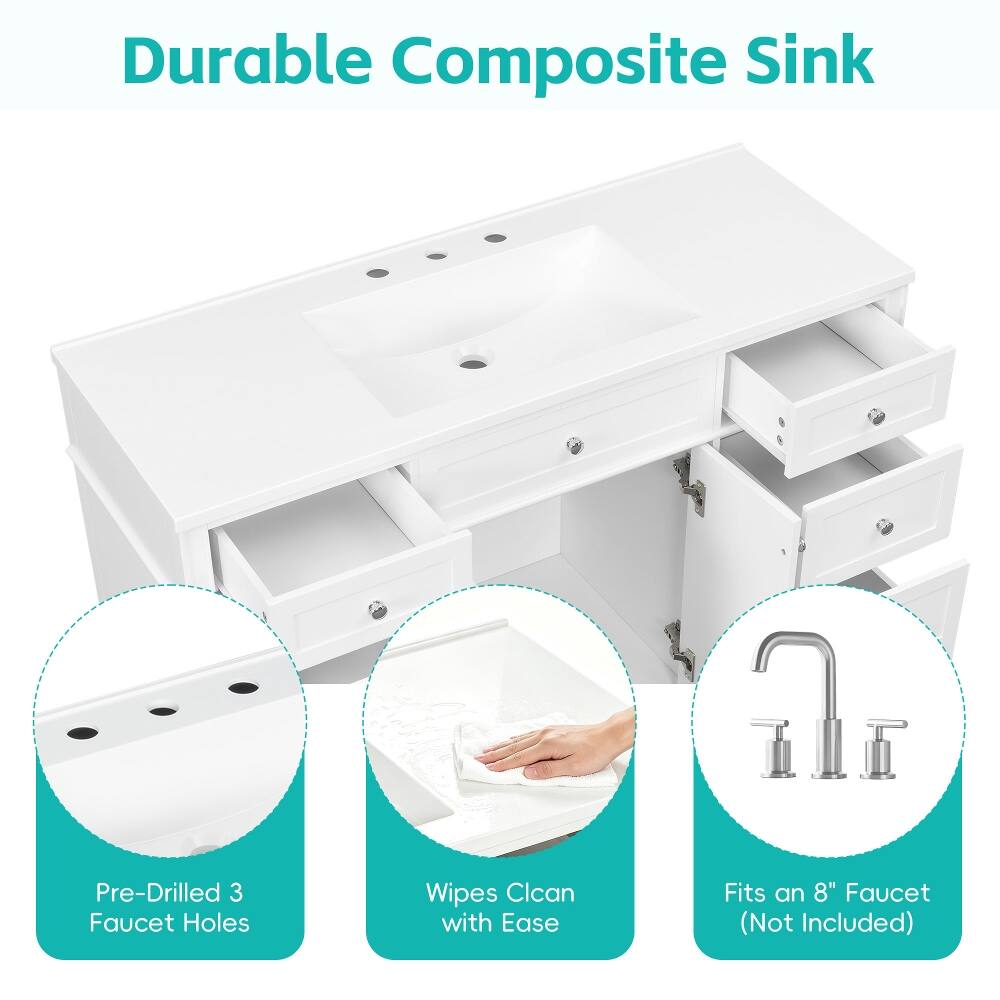 Durable Composite Sink  
Pre-Drilled 3 Faucet Holes  
Wipes Clean with Ease  
Fits an 8" Faucet (Not Included)