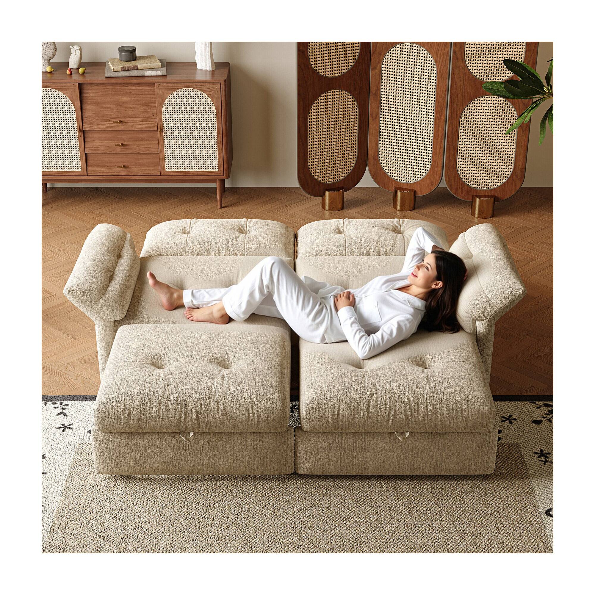 Alt View 3. Boyel Living - 81.5-Inch Chenille Convertible Sleeper Loveseat with Pull-Out Bed - Beige.