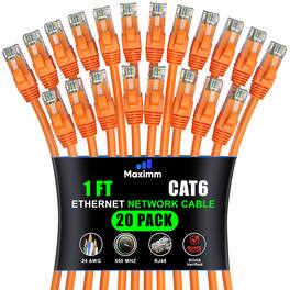 Maximm - Cat 6 Ethernet Cable 1 ft (20-Pack) - UTP, 10Gbps, 550MHz