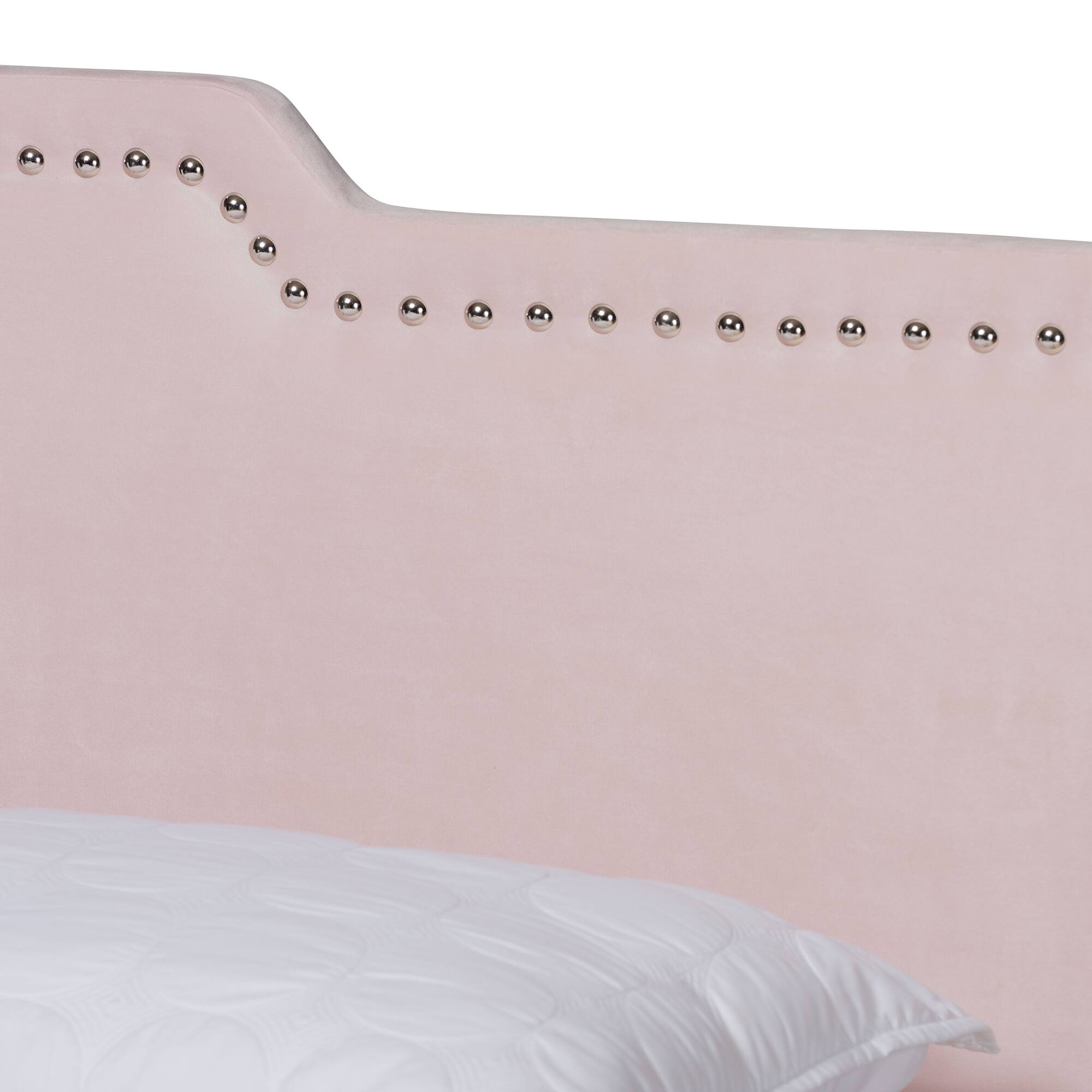 Back. Baxton Studio - Benjen Modern and Contemporary Glam Velvet Fabric Upholstered Panel Bed - Light Pink/Black.