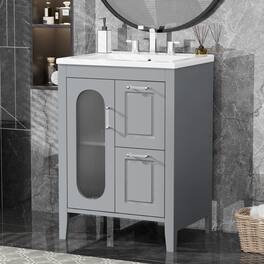Tiramisubest - 24" Bathroom Vanity with Sink, Bathroom Vanity Cabinet with Two Drawers and Door, Adjustable Shelf, Grey - Gray