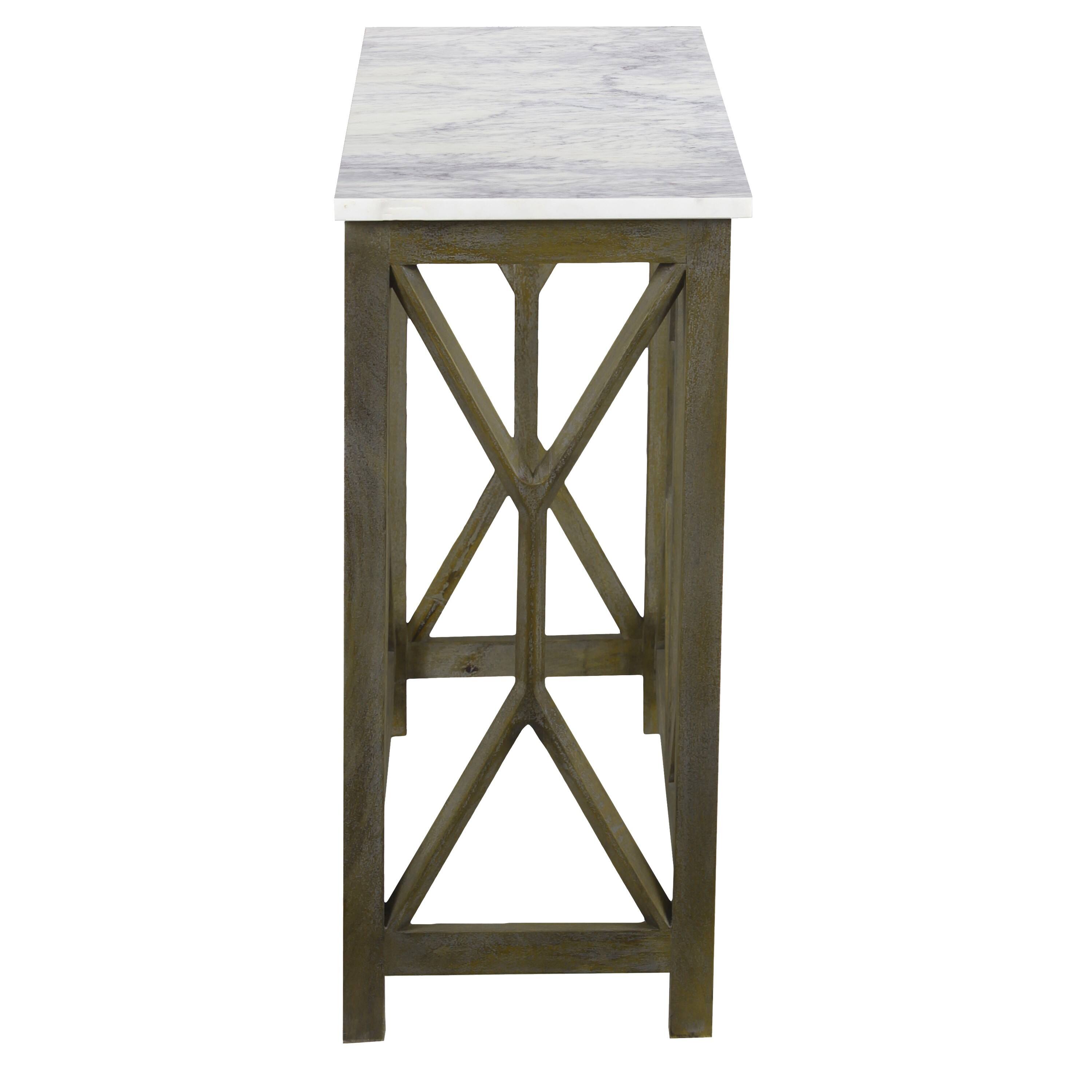 Left. Manhattan Lane - Agas 41 Inch Sofa Console Table, White Genuine Marble Top, Sandblasted Washed Ash Gray Mango Wood Geometric Frame - White, Ash Gray.