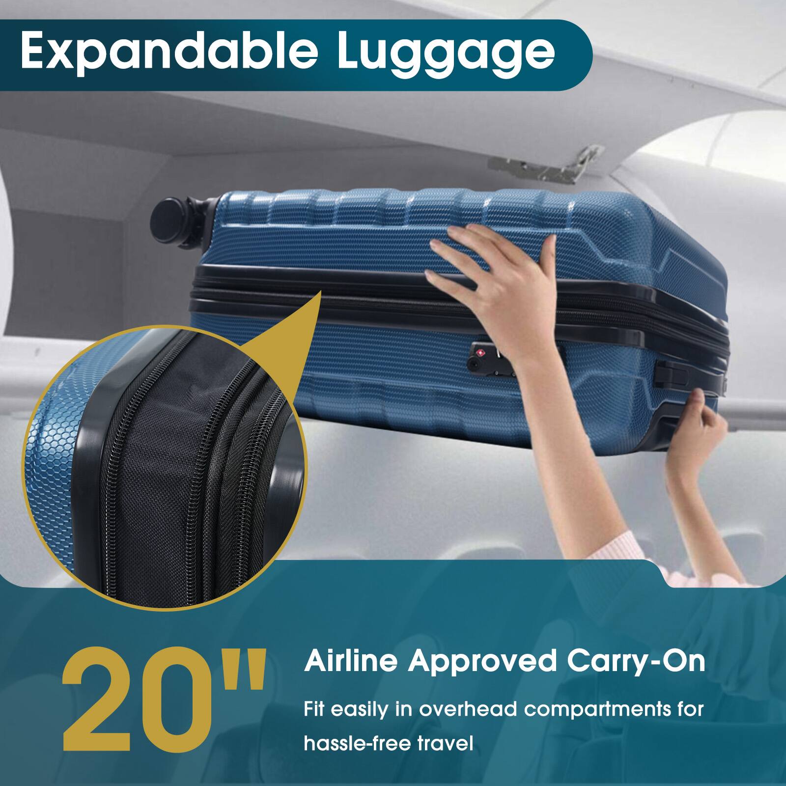 Expandable Luggage

20" Airline Approved Carry-On

Fit easily in overhead compartments for hassle-free travel