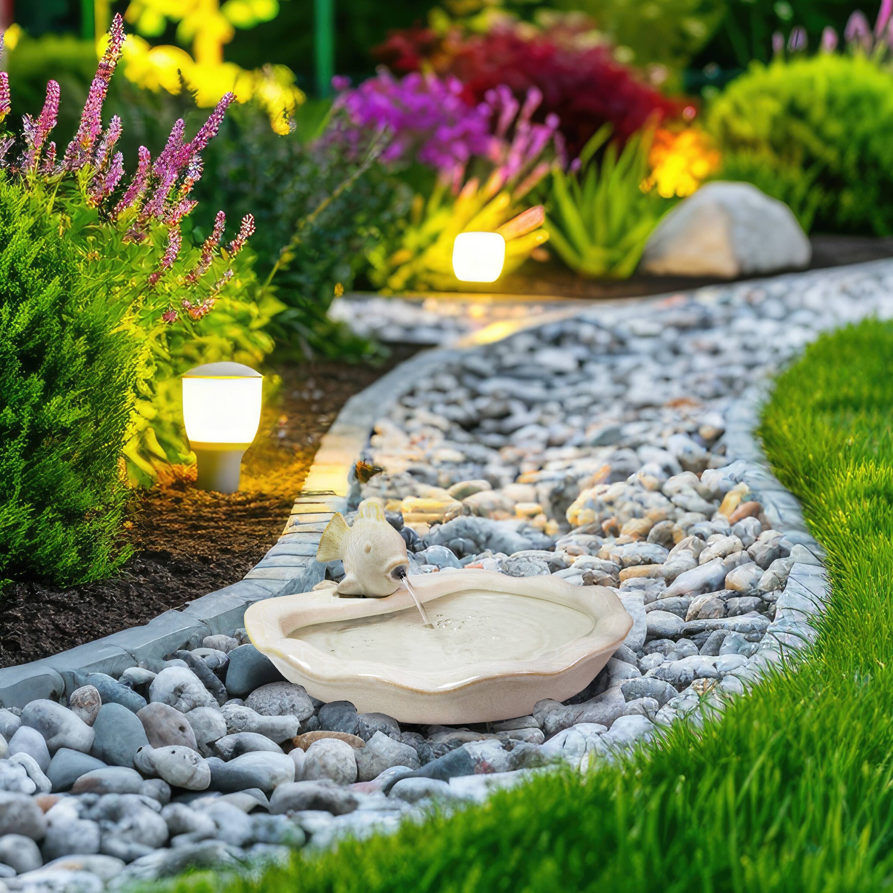 Alt View 9. Sunnydaze - Glazed Ceramic Fish Outdoor Water Fountain - White.