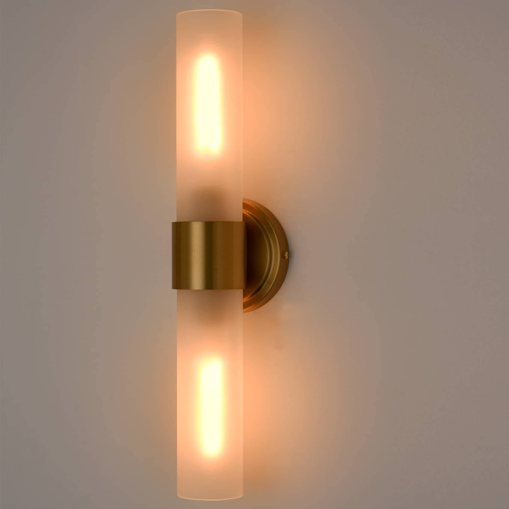 Alt View 5. MOOSE - Modern Gold Bathroom Sconces Cylinder Frosted Glass, 2-Light - Gold.