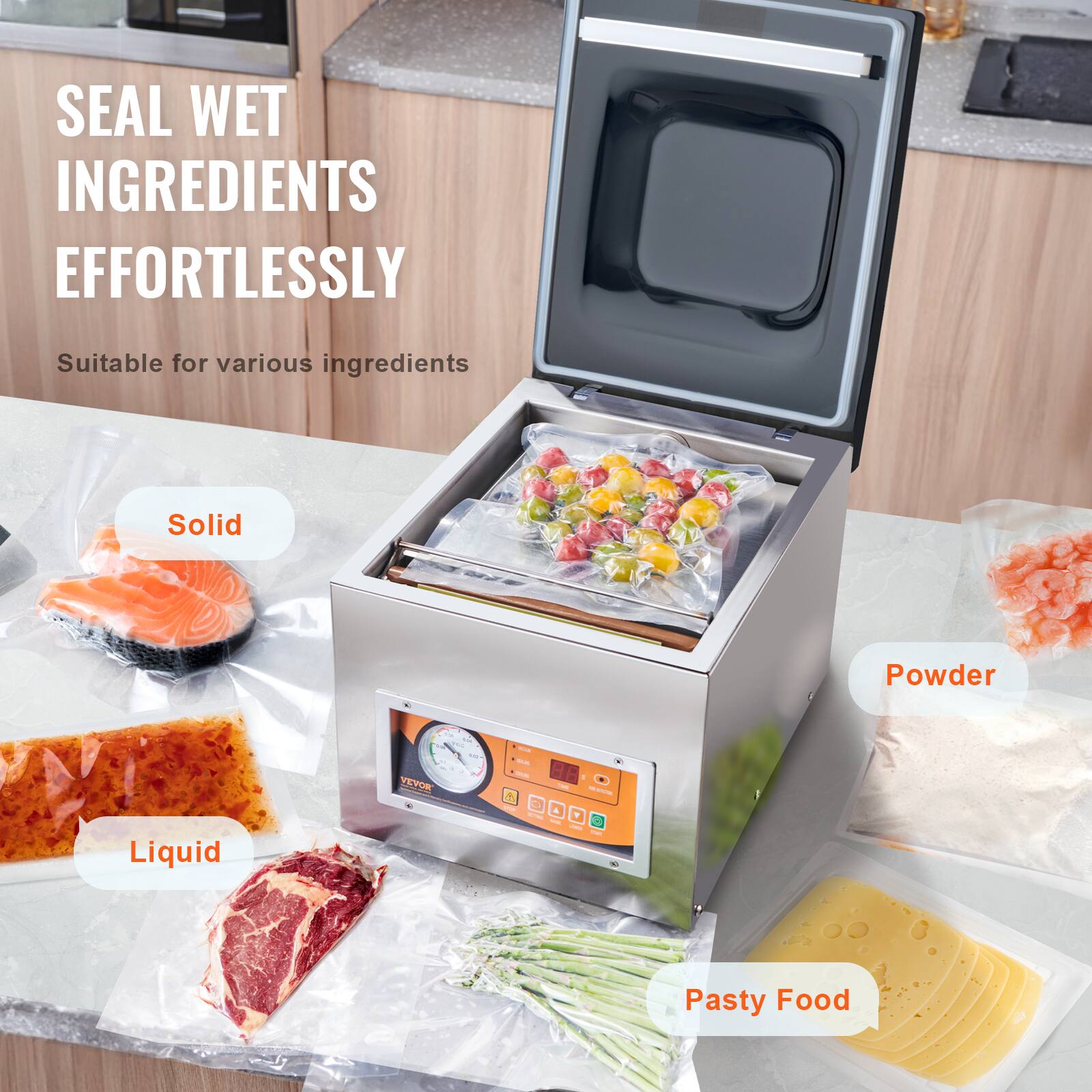 SEAL WET INGREDIENTS EFFORTLESSLY Suitable for various ingredients Solid Powder Liquid Pasty Food