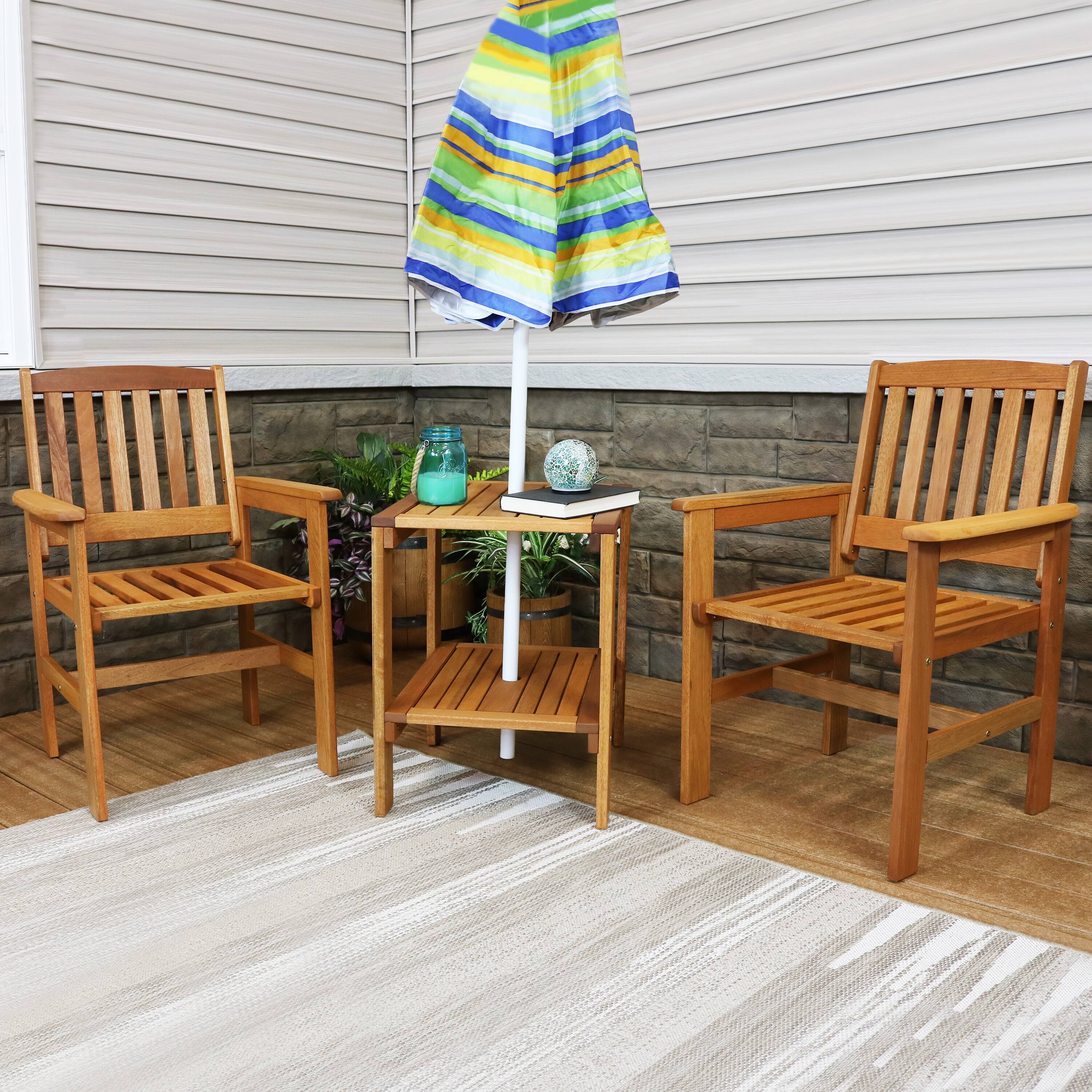 Alt View 5. Sunnydaze - Meranti Wood 3-Piece Patio Conversation Set with 2 Chairs - Brown.