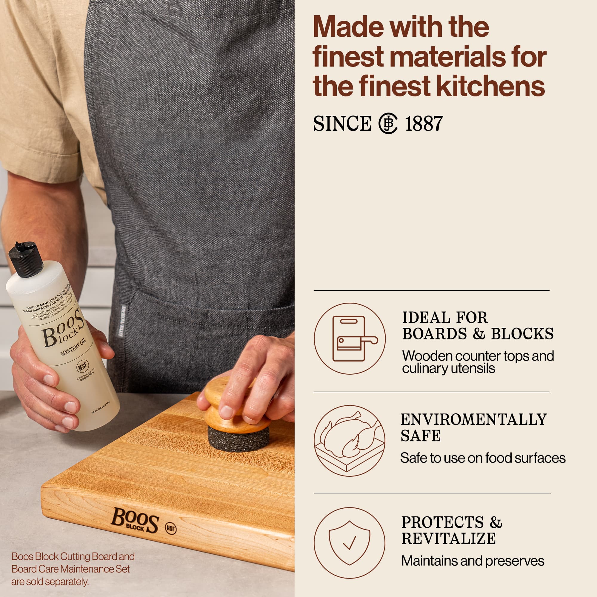 John Boos 3 Piece Maintenance Set with Mystery Oil, Board Cream