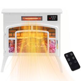 Homcom - Electric Fireplace Stove, Infrared Fireplace Heater with Realistic Flame & Adjustable Temperature - White