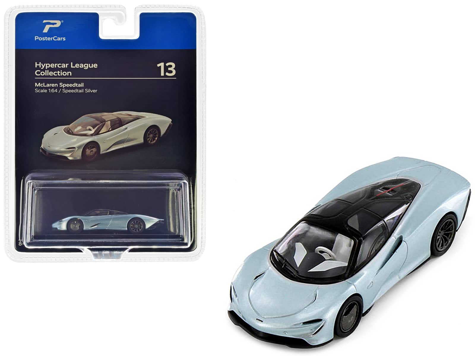 "McLaren Speedtail Silver Metallic with Black Top ""Hypercar League Collection"" 1/64 Diecast Model Car by PosterCars" price history on PriceWatchPro