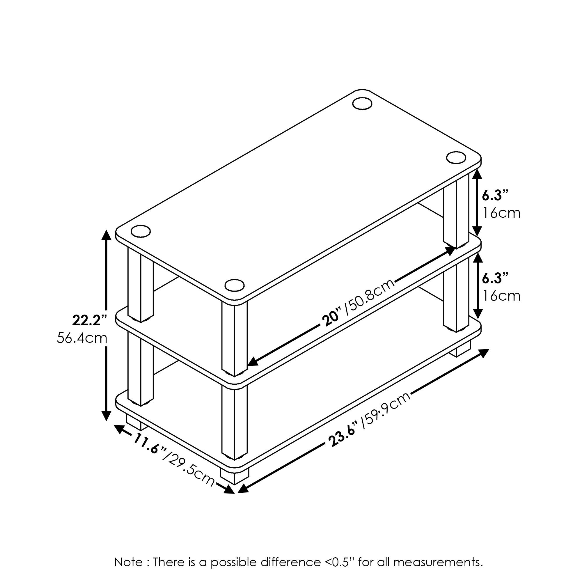 6.3" / 16cm  
22.2" / 56.4cm  
20" / 50.8cm  
11.6" / 29.5cm  
23.6" / 59.9cm  

Note: There is a possible difference <0.5" for all measurements.