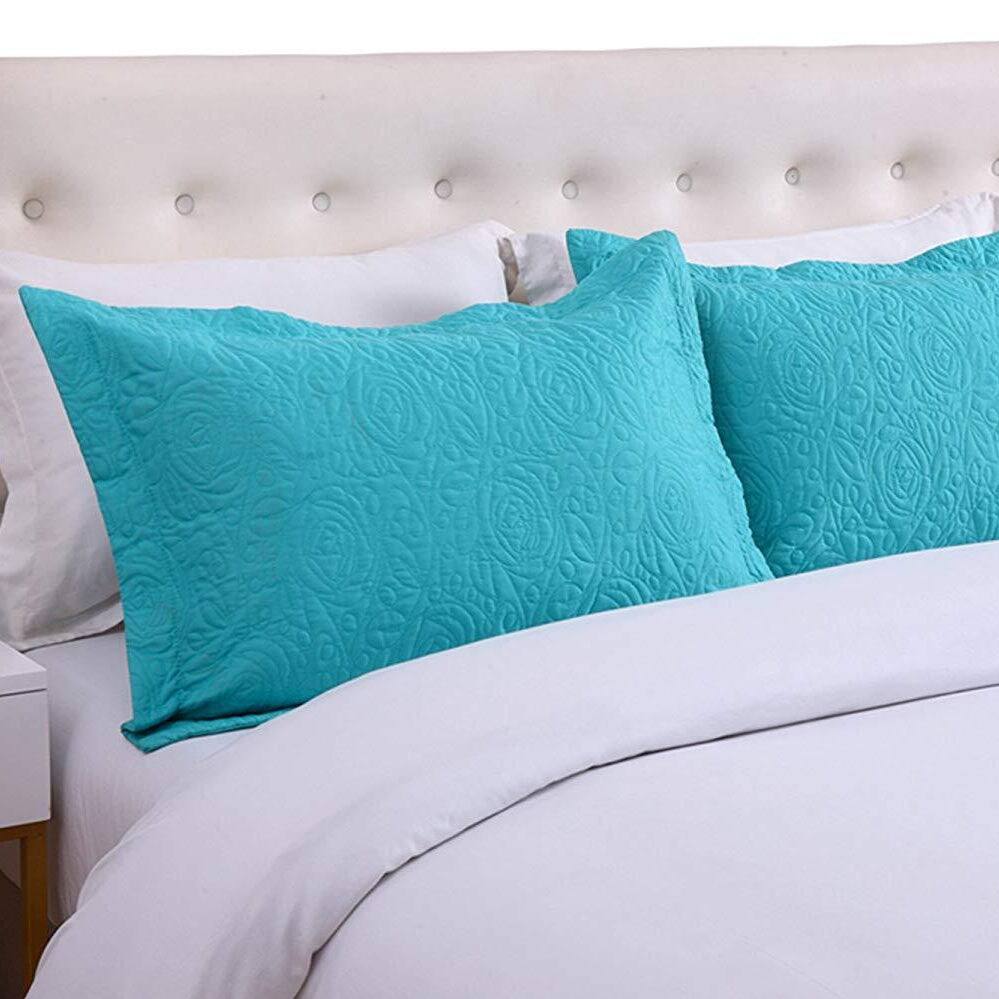 Alt View 1. MarCielo - 2-Pack Embroidered Solid Color Pillow Shams Polyester - Teal.