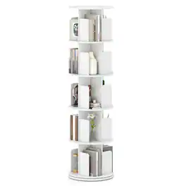 Kadyn - 5-Tier 360° Rotating Bookshelf - Display Rack with Dividers & Anti-Falling Baffles - White