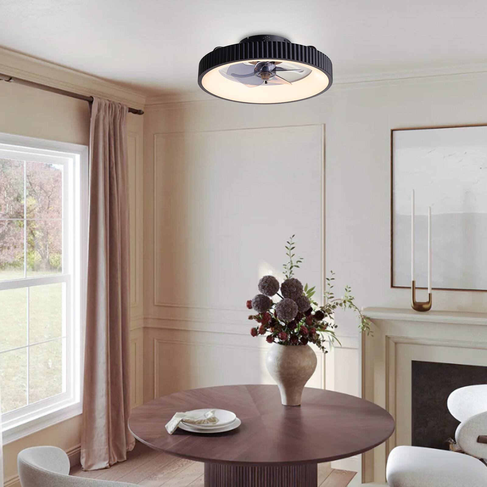 Back. Siljoy - 20 Inch Flush Mount Black Vertical Strip Ceiling Fan With Light Modern Minimalist Bladeless Fan Light For Bedroom - Black.