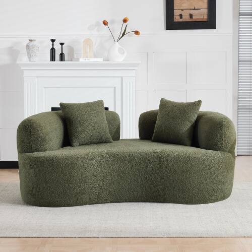 Back. Anysun - 66.9" Curved Teddy Velvet Loveseat Sofa - Full Compression Sponge, No Assembly, 350 lbs Capacity for Small Spaces - Green.