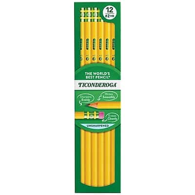 12 #2 HB  
THE WORLD'S BEST PENCIL  
TICONDEROGA  
Sharpens Evenly  
Writes Smoothly  
Crases Cleanly  
UNSHARPENED