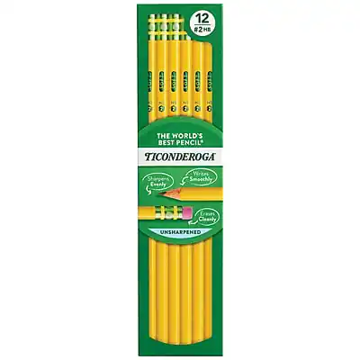 12 #2 HB
THE WORLD'S BEST PENCIL
TICONDEROGA
Sharpens Evenly
Writes Smoothly
Crases Cleanly
UNSHARPENED