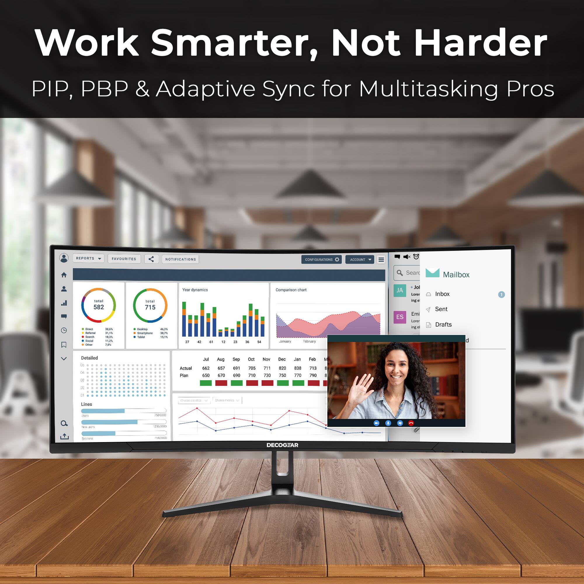 Work Smarter, Not Harder PIP, PBP & Adaptive Sync for Multitasking Pros
REPORTS FAVOURITES NOTIFICATIONS
SEARCH
Mailbox
Inbox
Sent
Drafts
Detailed
Actual
Plan
Lines
DECOGZAR