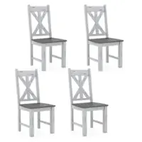 Costway Wooden Dining Chair Set of 4 with Rubber Wood Frame Elegant Hollowed Backrest - White, Gray - Front_Zoom