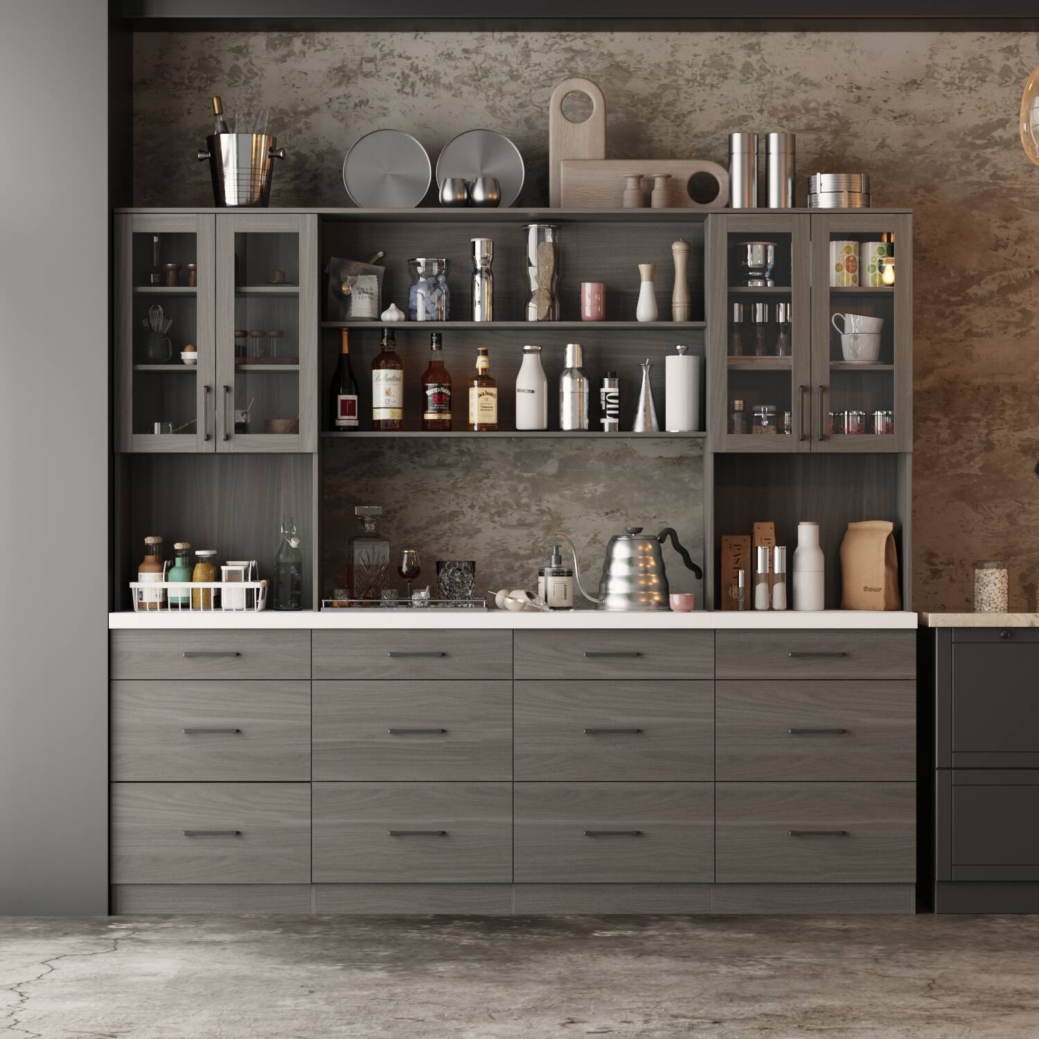 Alt View 2. Famapy - Famapy Modern Kitchen Cabinet Set: Stylish Storage for Sophisticated Spaces - Gray.