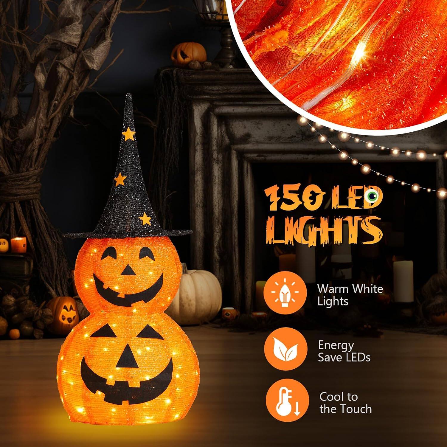150 LED Lights  
Warm White Lights  
Energy Save LEDs  
Cool to the Touch