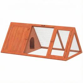 Pawhut - Hutch, Wooden Guinea Pig Hutch with Run and Doors, Outdoor Triangle Bunny House for Rabbits - Orange