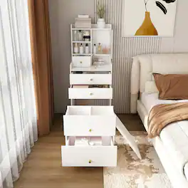Loheer - Makeup Vanity with LED Mirror and Storage Stool, MDF Bedroom Dressing Table - White