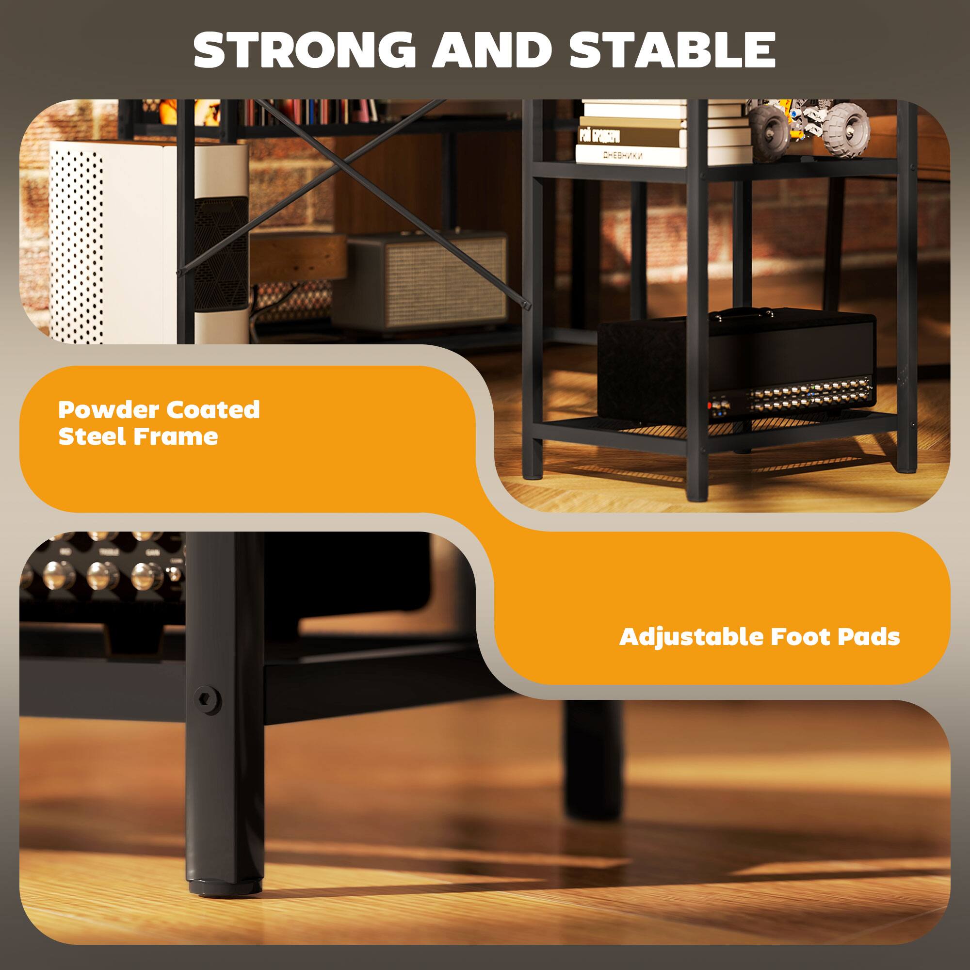 STRONG AND STABLE Powder Coated Steel Frame Adjustable Foot Pads