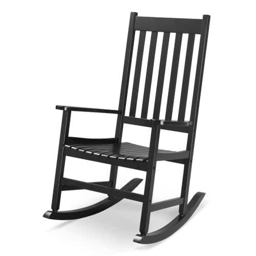 Winado - Wooden Rocker Rocking Chair, All Weather Wooden Rocking Chair with High Backrest, Patio Rocker for Garden, Yard, Balcony - Black