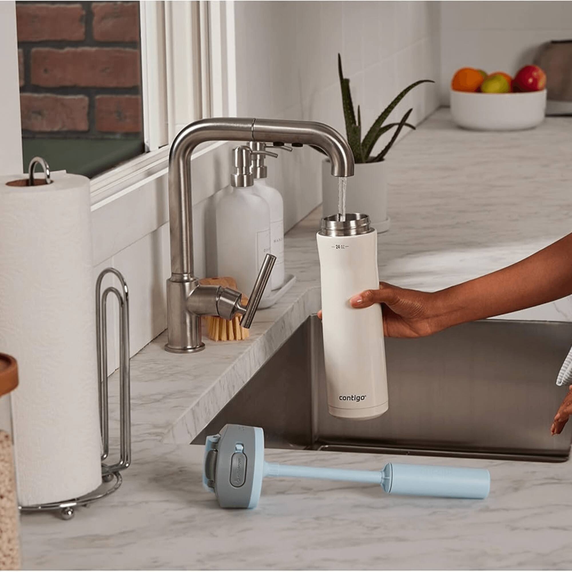 Alt View 3. Contigo - Chill Stainless Steel 24oz Water Bottle with Autospout Straw Lid and Filter - Pink.