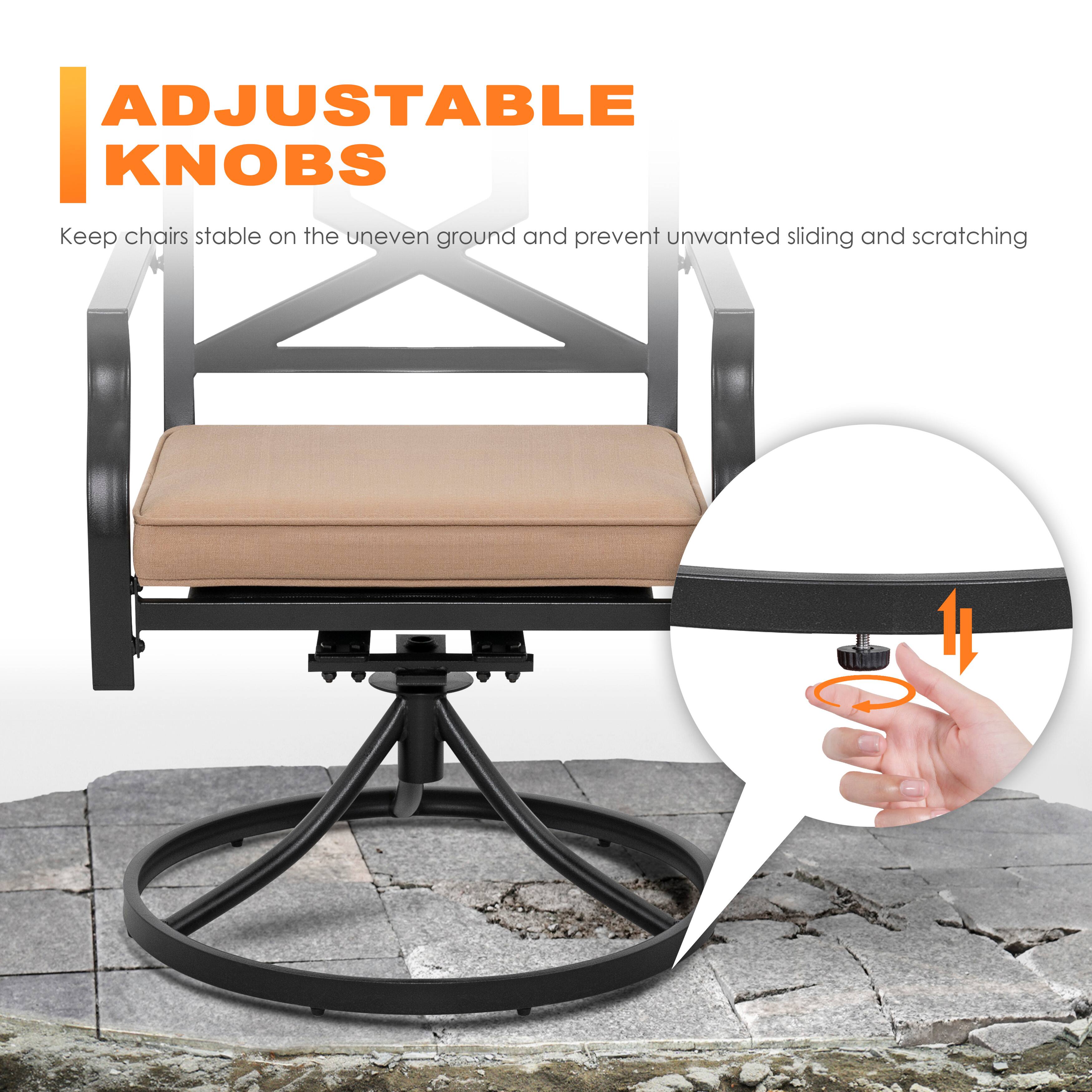 ADJUSTABLE KNOBS

Keep chairs stable on the uneven ground and prevent unwanted sliding and scratching