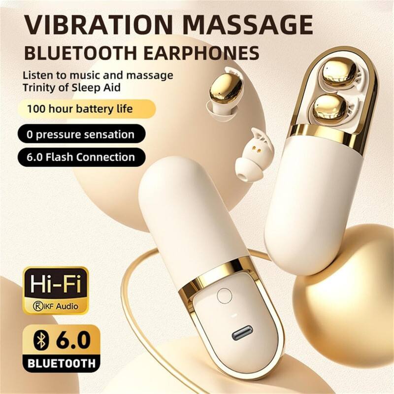 VIBRATION MASSAGE BLUETOOTH EARPHONES  
Listen to music and massage Trinity of Sleep Aid  
100 hour battery life  
0 pressure sensation  
6.0 Flash Connection  
Hi-Fi  
RiKF Audio  
6.0 BLUETOOTH