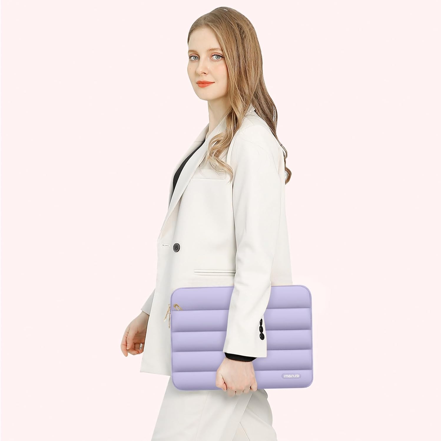 Alt View 2. mosiso - Puffy Laptop Sleeve 15-15.6 inch for MacBook Pro 16, HP Dell ASUS Acer Toshiba Lenovo Notebook - Purple.